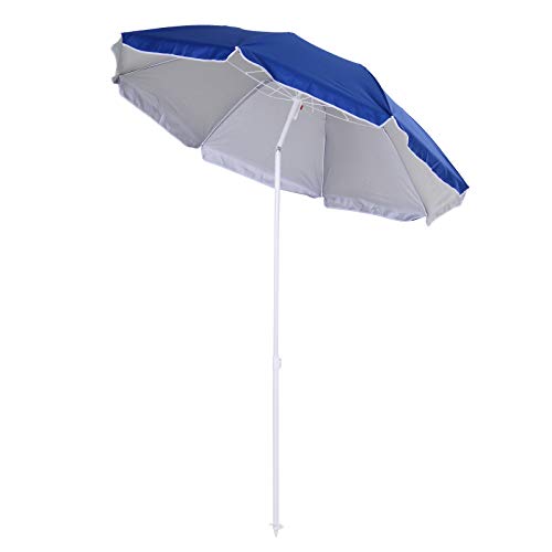 Outsunny Sombrilla de Playa Grande Ø160 cm Sombrilla de Terraza Exterior con Ángulo Ajustable Protección UV Impermeable y Bolsa de Transporte Azul