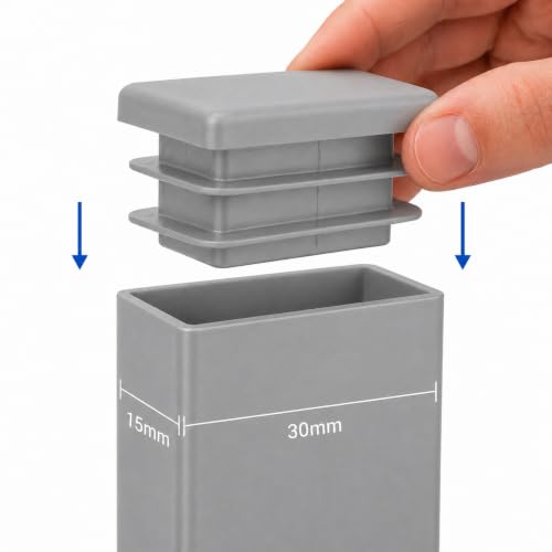 Image of (Pack of 40) Rectangular Plastic Plugs 19 /32 inch x 1-3 /16 inch (15 x 30 mm), Matt Tube Inserts, Fence Post Caps, Window Gray RAL 7040