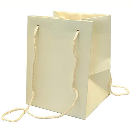 Pack of 10 Hand Tied Florist Flower Gift Bags with Rope Handle - Colour Choice (Ivory)