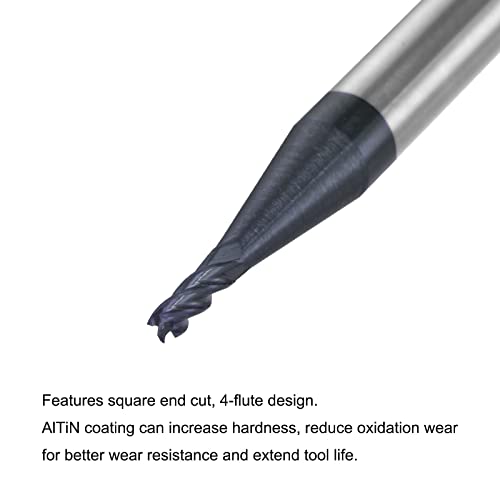 Image of uxcell Square Nose End Mill, 1.5mm Tip Dia Solid Carbide AlTiN Coated CNC Router Bits 4 Flute Spiral Milling Cutter HRC45 with 4mm Shank 50mm (2-inch) Length