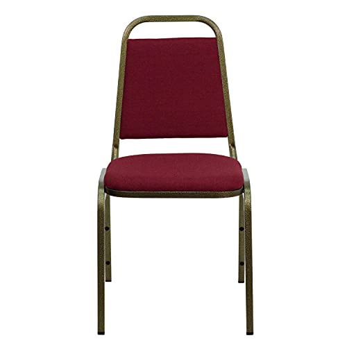 Image of Flash Furniture HERCULES Series Trapezoidal Back Stacking Banquet Chair in Burgundy Fabric - Gold Vein Frame
