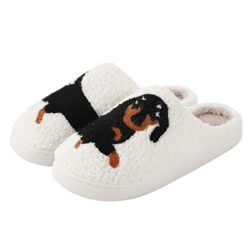 Solutra Hausschuhe Damen Plüsch Winter, Warme Pantoffeln Herren Slippers, Flauschige Weiche Rutschfeste Hauspantoffeln Damen (41/42 EU, Dackel)