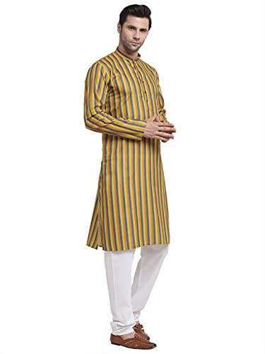 Image of KRAFT INDIA Men Cotton Dark Stripped Kurta ONLY