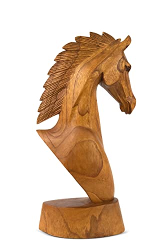 Estatua de Cabeza de Caballo Tallada en Madera 8" miniatura 3