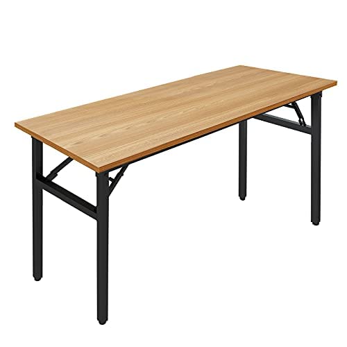 Photo 1 of Need Home Office Desk - Large Computer Desk Sturdy Table Foldable Desk Gaming Computer Table No Assembly Required AC5BB 60 inch 60 inch Teak & Black Frame