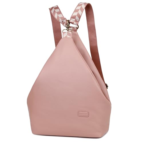 Baosha Stylish Vegan Leather Backpack purse for Women Small Hiking Backpack Sling Crossbody Backpack XB-24 (Pink)