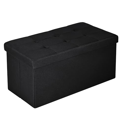 T LOVENDO.ES Puff de almacenaje Plegable, Banco con Almacenamiento, Otomana, Baúl, Taburete Reposapiés, Acolchado, para Dormitorio, Sala de Estar, Pasillo, Mediano 76 x 38 x 38 cm. Carga hasta 300kg.