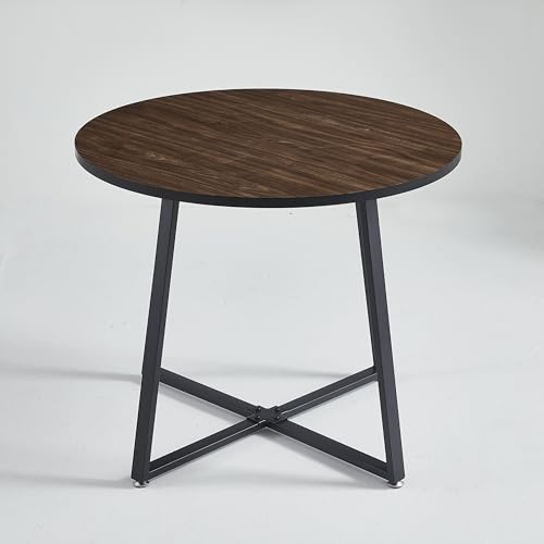 Image of 5-Piece Modern Round Dining Table Set, 35'' Wooden Table with 4 Velvet Upholstered Chairs, Compact Space-Saving Furniture for Small Apartments, Kitchens, and Dining Rooms (Brown Top, Blue)
