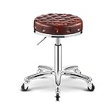 Tabouret de salon roulant rond réglable avec roulettes en cuir PU Hauteur 16,922,05 cm Fauteuil pivotant pour coiffeur tatoueur spa Marron