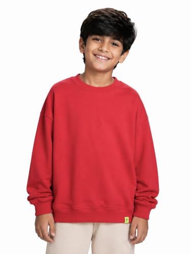 Image of KiddoPanti Boys Solid Round Neck Full Sleeve Fleece Sweatshirt | 60% Cotton 40% Polyester | Soft Warm Winter Pullover | Ribbed Cuffs & Hem | Casual Winter Sweatshirt for Kids