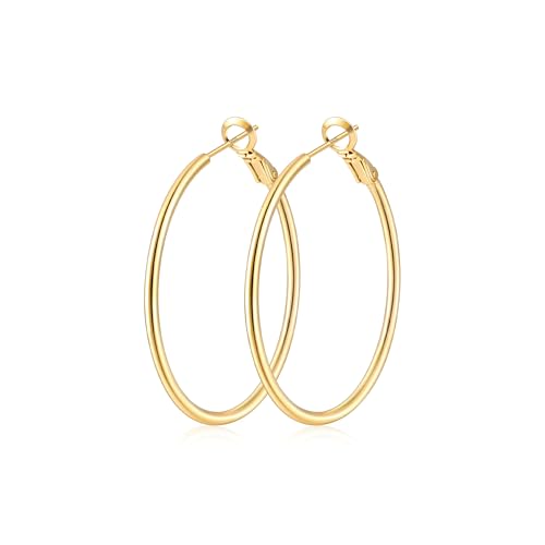 Fiusem Gold Hoop Earrings for Women 14K Gold Plated, Hypoallergenic Earrings with 925 Sterling Silver post