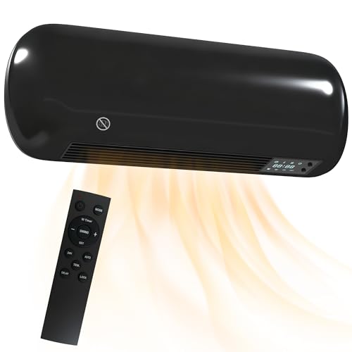 HOMCOM Electric Heater, 2000W Ceramic Space Heater, Wall Mounted, with Fan, Adjustable Thermostat, Weekly Timer, Oscillation, Open Window Detection, 24H Timer, Remote Control, Children Lock, Black