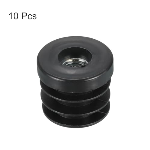 Image of uxcell 10Pcs Inserts for Round Tubes with M10 Thread, for 30mm /1.18 inch OD Round Tube, Round Black Plastic Plug Caster Insert Chair End Caps Furniture Leg Plug