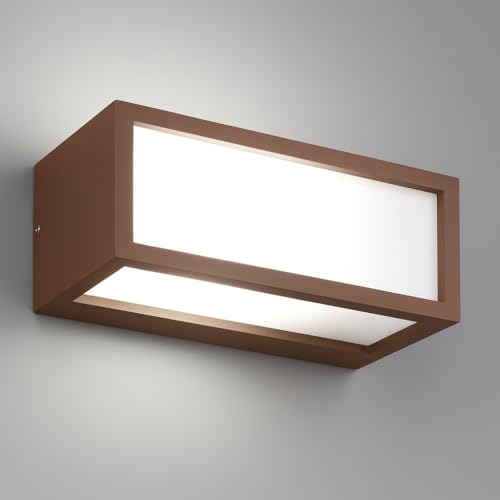 Dopa Applique da Parete Esterno Attacco E27 Design Rettangolare in Alluminio 3 Fasci di Luce Diffusa Lampada da Muro per Interno Balcone Terrazzo IP65 (Marrone Corten)