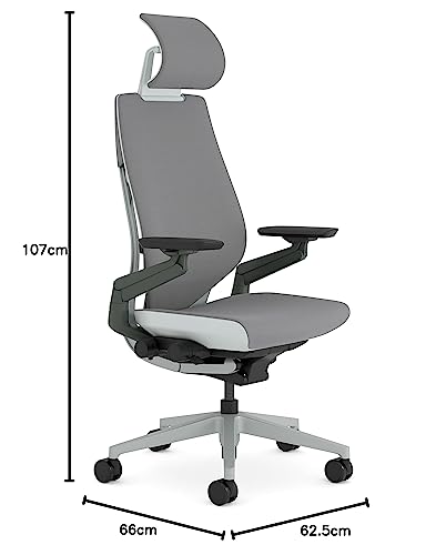 Image of Steelcase Gesture Ergonomic Height Adjustable Office Chair with Adjustable Lumbar Support and Armrests, Comfortable Upholstery in Grey Fabric + Adjustable Headrest