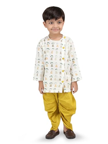 Image of POLKA TOTS Premium Cotton Dhoti Kurta Set for Kids Boys | Traditional Angrakha Style Ethnic Wear for Boys | Kurta Dhoti Set for Kids | Festive & Wedding Clothing Set for Baby