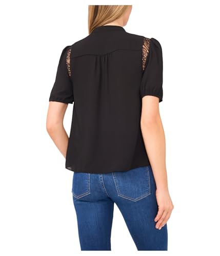 CeCe Womens Short Sleeve Button Front Lace Trim Top2