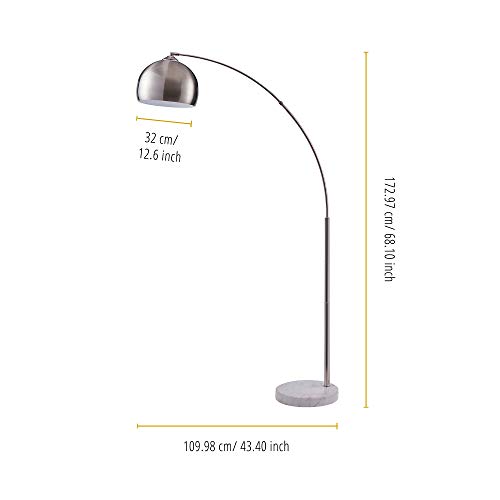 Teamson Home Versanora Arquer Arc Floor Lamp With Marble Base, Nickle, Nickle Shade/White Marble Base #TOP3