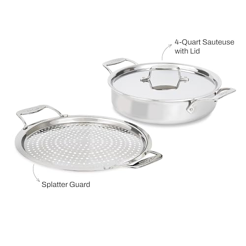 All-Clad D5 5-Ply Brushed Stainless Steel Sauteuse with lid and Strain & Splatter Guard, 4-Quart, Induction, Oven & Broiler Safe up to 600°F, Cookware, Kitchen Essential, Pots and Pans, Silver - Image 8