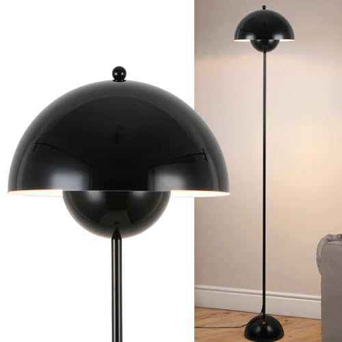 Image of Mid-Century Modern Metal Bud Floor Lamp for Home and Office, Glossy Black