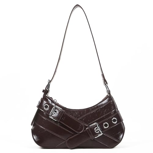 Sanxine Shoulder Bag for Women Y2k Small Purse Designer Punk Style Hobo Handbags Vegan Leather Trendy Crescent Bags (Coffee)