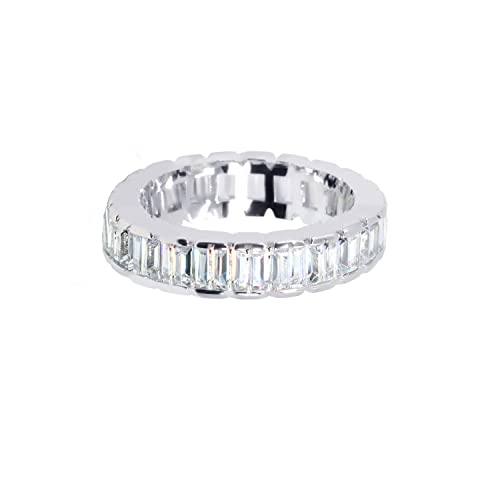 Savlano 18K White Gold Plated Cubic Zirconia Emerald Cut Eternity Ring Band for Women Men3