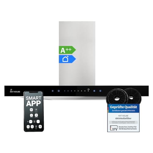 KKT KOLBE Dunstabzugshaube 60 cm | Wandhaube | Umluft | Abluft | Edelstahl | schwarzes Glas | WLAN |...