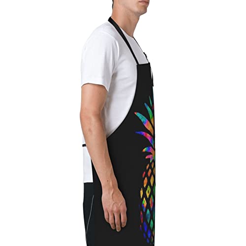 Vucemi Pineapple Printed Apron Waterproof Adjustable Bib Apron Cooking With Pocket Durable Aprons For Kitchen Gardening #TOP2