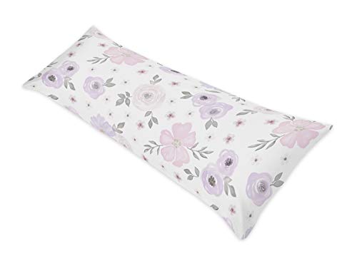 Image of Watercolor Floral Lavender and Grey Collection Full Length Body Pillow Cover