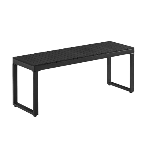 ONBRILL Outdoor Benches Weatherproof 2-Person Poly Lumber Garden Bench with Metal Legs All-Weather Patio Bench Will not Rot and Fade for Garden Porch Backyard and Park Easy Installation Black