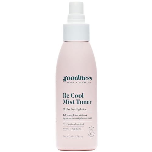 goodness Be Cool Mist Toner – Hydrating Face Mist with Hyaluronic Acid & Rose Water – Alcohol Free Facial Spray for Dry Skin – 4.7 fl oz