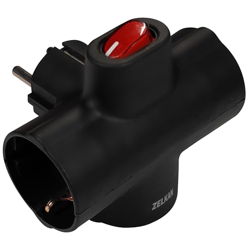 Zelkan Ladron Enchufes con Interruptor - Regletas Enchufes 3 Tomas de Corriente con Forma de T - Regleta con Enchufe Multiple para Pared sin Cable - Base enchufes Multiple - Negro