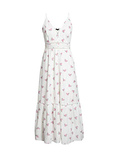 Berrygo Women's Embroidery Floral Maxi Dress Spaghetti Strap Pearl Button Down Dress White Floral Pink Xl #TOP5