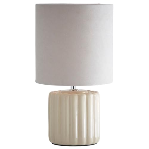 Britalia Ceramic Table Lamp, Cream Ribbed Base with Velvet Drum Shade, 33cm Height