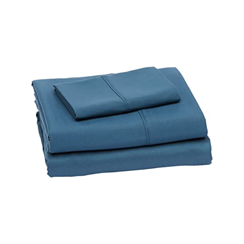 Image of Amazon Basics Lightweight Breathable Brushed Microfiber 3-Piece Bed Sheet Set with 14-Inch Deep Pockets, Wrinkle Resistant, Twin, Dark Teal, Solid