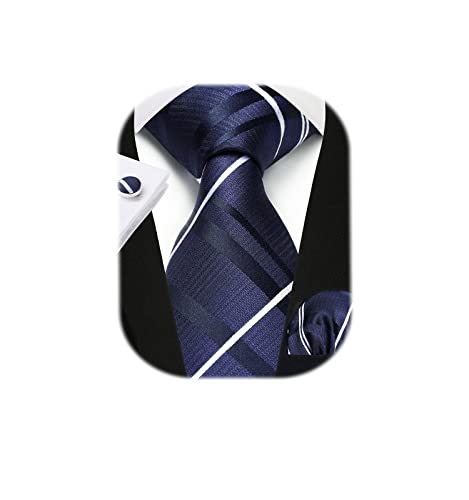 Image of Enlision Mens Ties Stripe Tie and Pocket Square Set Classic Formal Woven Neckties Handkerchief Cufflinks Wedding