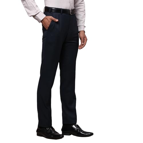 Image of Raymond Men Slim Fit Solid Pattern Poly Viscose Blend Pleatless Formal Trouser