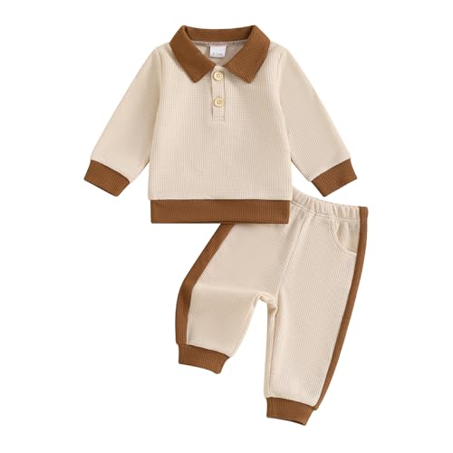 Image of Kuriozud Toddler Boy Fall Clothes Baby Long Sleeve Lapel Button Shirt Color Block Pants Set Baby Boy Winter Outfit