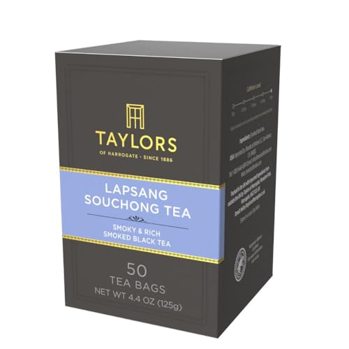 Image of Taylors of Harrogate Lapsang Souchong, Black Tea, Pillow Tea Bags, 50 Count (Pack of 1), Smoky, Rich and Strong, Caffeinated, Enjoy Hot or Iced, 50 Teabags