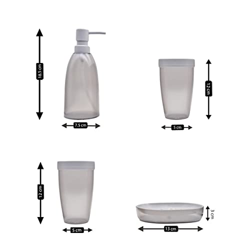 Image of Kookee Acrylic Bathroom Set - Stylish 4 Piece Bath Accessories Kit with Soap Dispenser, Toothbrush Holder, Tumbler & Soap Dish - Modern & Designer Decor for Home & Guest Bathrooms (8663)
