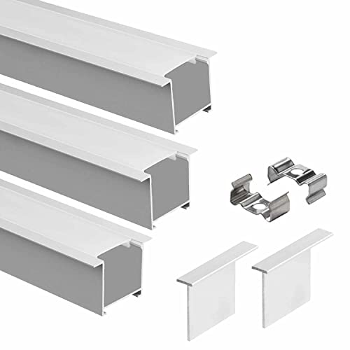 Image of (35x35mm LED Strip Light 1Meter Aluminium Rectangular Conciled Profile Light Channels with Diffused Cover, End Caps and Mounting Clips Without LED Straight Linear - Pack of 3