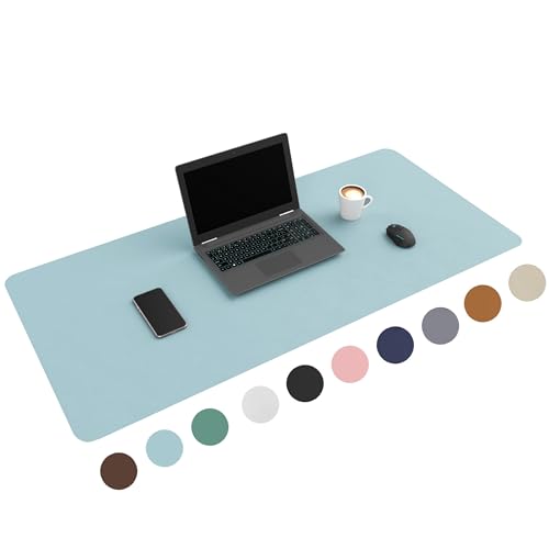 WURK Schreibtischunterlage [120 cm x 60 cm] - Premium Qualität - Mauspad - Große Schreibunterlage - Mauspad XXL - Rutschfeste Unterlagenmatte - Desk Mat - PU Leder Inklusive Kabelclip (Hellblau)