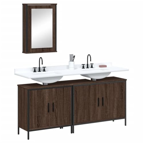 BOWEKAM Home & Garden - Juego de muebles de baño de 3 piezas de roble marrón diseñado para muebles de madera
