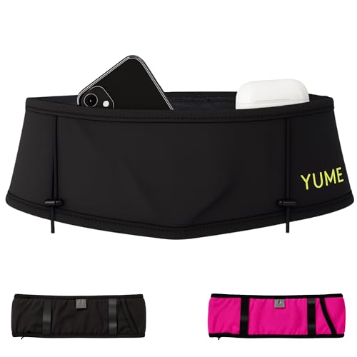 YUME Marsupio Running con 3 tasche + portaborraccia, portabastoni e portapettorina - Marsupio corsa - Marsupio Corsa Running per uomo e donna (NEGRO, M)