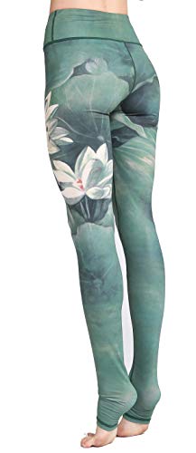 Warmht Printed Women Yoga Leggings High Waist Tummy Control Over The Heel Yoga Pants (Ink Green, Large)