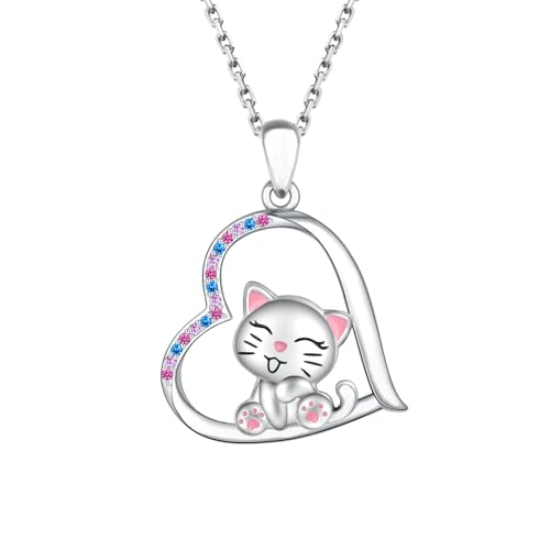 DkakoJew Nette Liebe Katze Halskette, Mädchen Halskette, Katze...