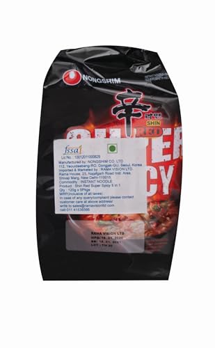 Nongshim Shin Ramyun Red Super Spicy Noodle Bundle Pack, 120 gm x 5