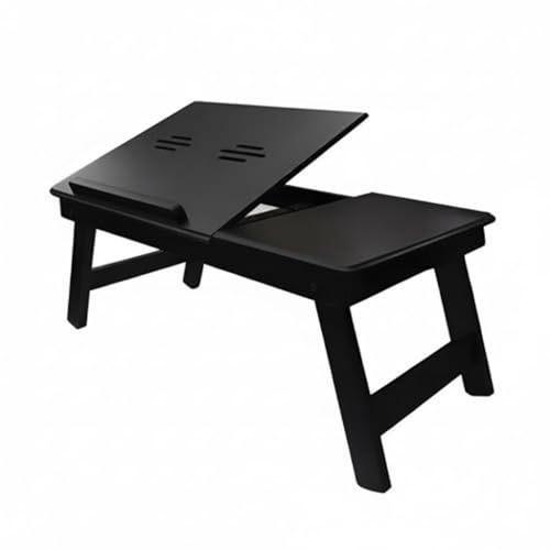 Image of VASIL MART A Versatile Laptop Table or lapdesk with a Spacious Working Area for Home That is Made of Solid Mango Wood and is Adjustable Foldable, with Phone and Tablet Holder (Mat -Black)