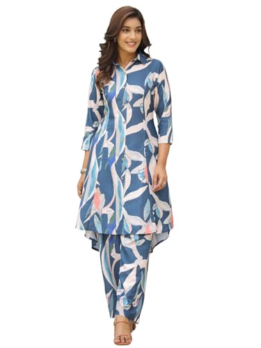 Image of LERIYA FASHION Anarkali Kurta-Set for Women - Viscose Rayon Printed Kurta & Straight Pant | 3 /4 Sleeve Trendy Summer Travel Outfit | Festive Indian Traditional Outfit for Functions & Puja | Picnic | Vacation Wear