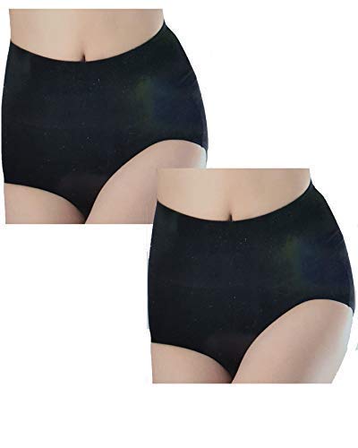 SCB ONLINE Womens 2 Pack Plain Black Seamless Control Maxi Cotton Briefs UK Size 8-26